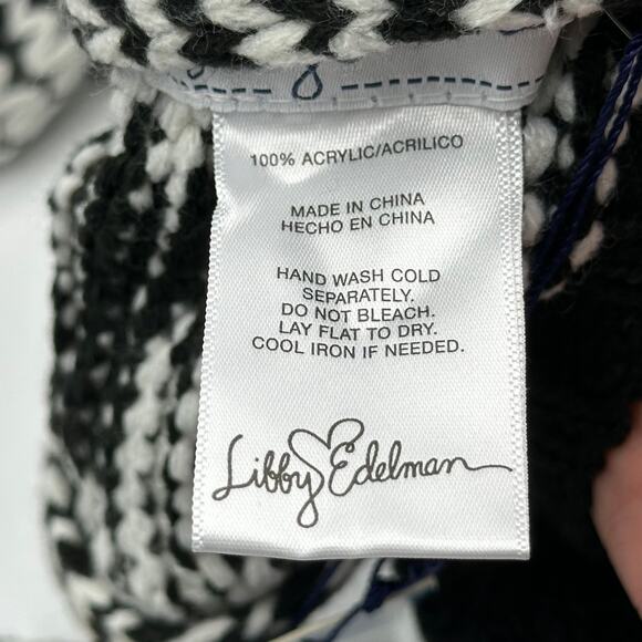 NWT Libby Edelman Long Scarf Black/White Alternating Pattern Pom Pom Ends 7"x88" - Picture 3 of 5